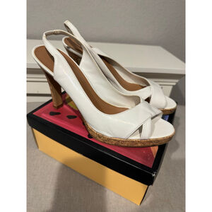Women's FIONI Luciana White Slingback Cork Heel Platform Sandals Size 10 vegan